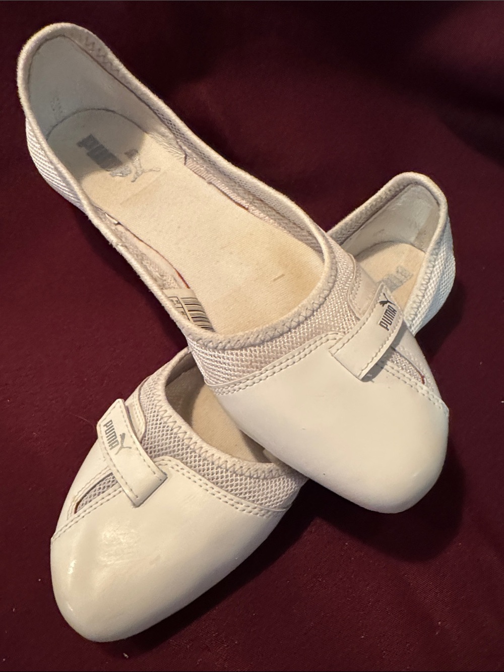 Vintage Puma White Slip-On Leather & Mesh Velcro Ballet Flats - Size 7.5